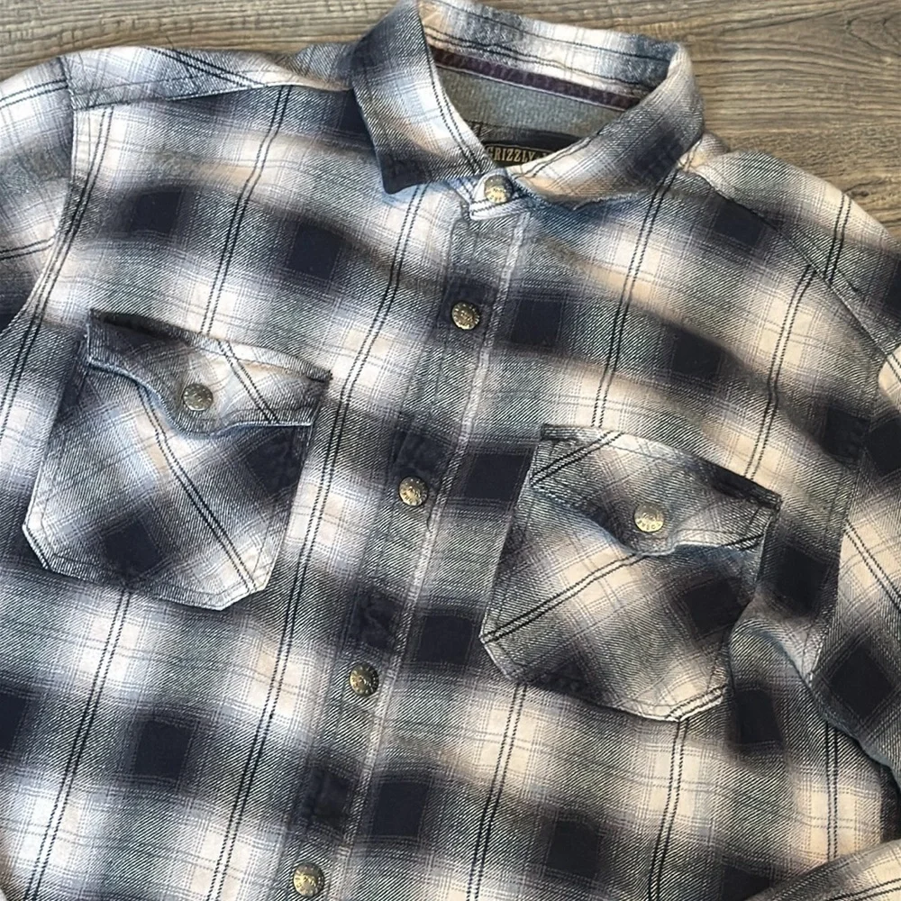 Grizzly Mountain Plaid Snap Button Down Mens Long Sleeve Flannel